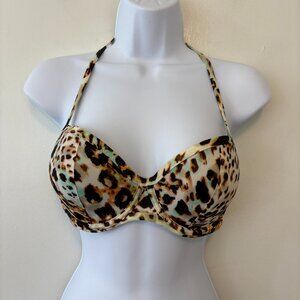 Victorias Secret Bombshell Bikini Top Size 32DD Halter Leopard Print Underwire